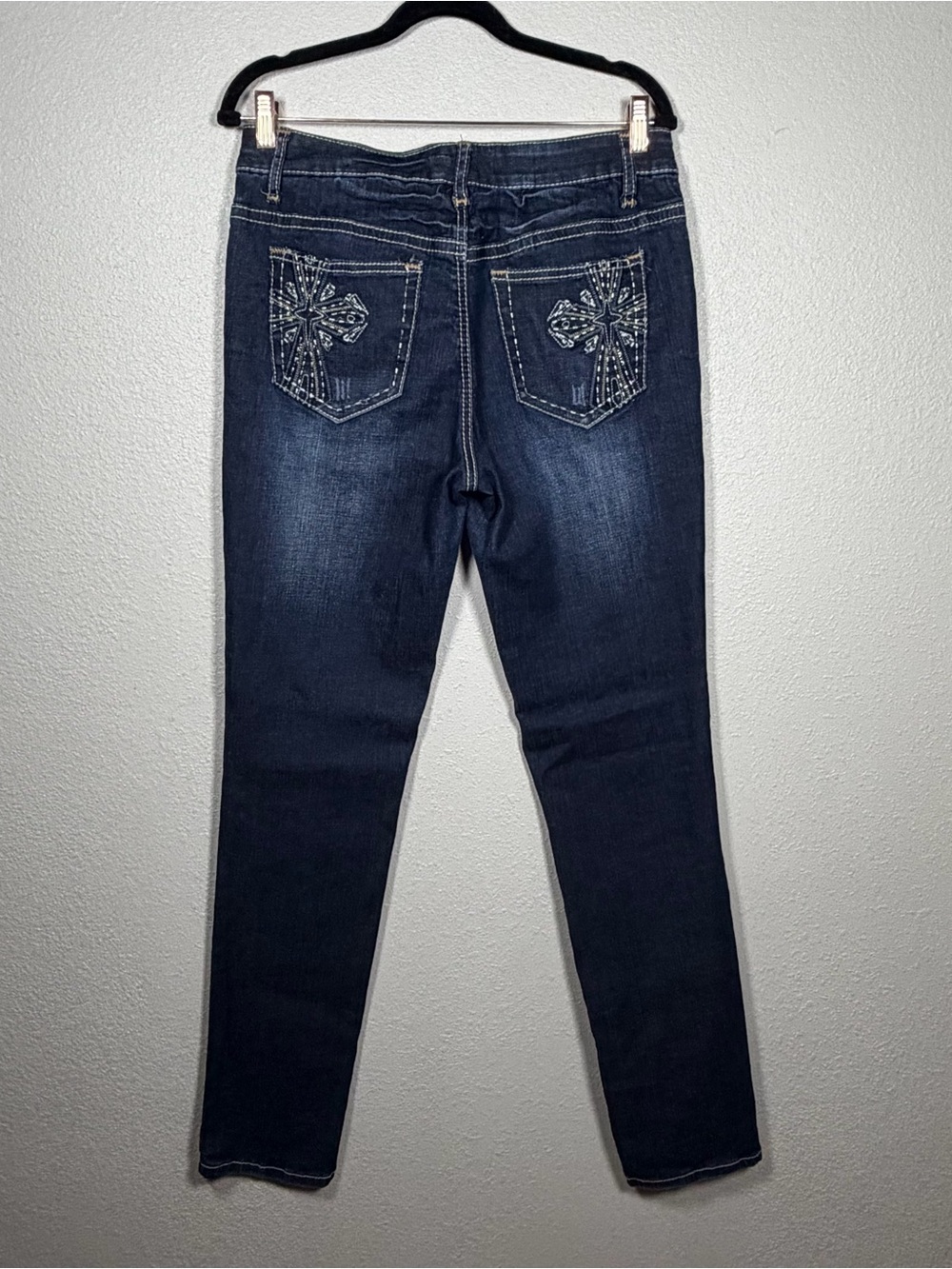 Cato Jeans Dark Wash Skinny Whisker Colorful Stitch Pocket Embroidery Size 12